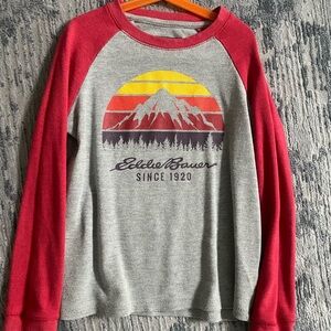 Eddie Bauer Gray Sweatshirt with Red Accents and Orange Trim